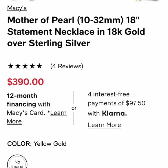 MOTHER OF PEARL NECKLACE 18” 18K YELLOW GOLD OVER STERLING SILVER - Picture 2 of 5